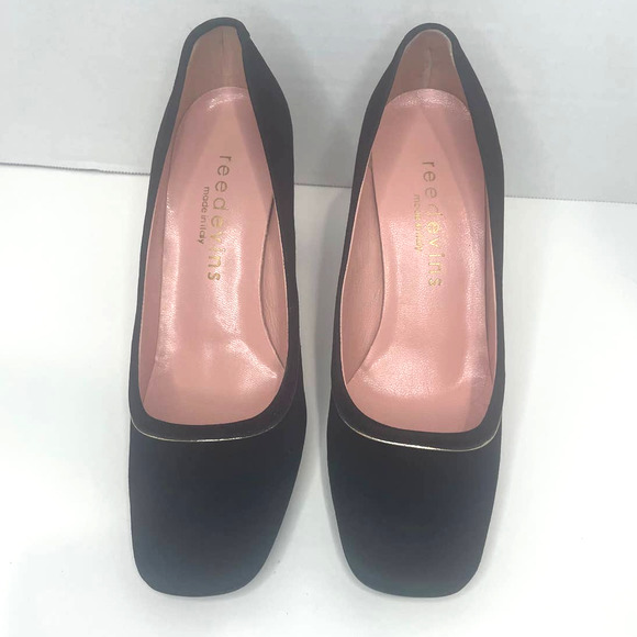 Reed Evins Black Suede Piped Pump Women's Heels 6M New in Box - Picture 5 of 12